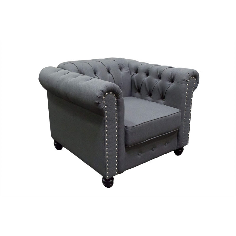 Bowery Hill Transitional Fabric Upholstered Living Arm Chair in Charcoal