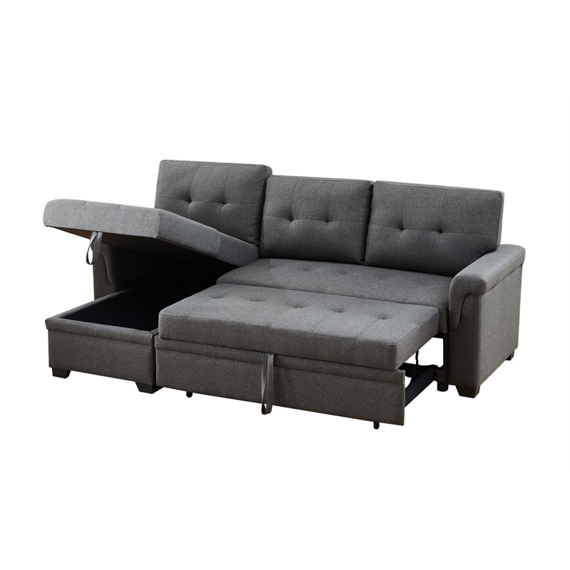 Bowery Hill Gray Fabric Reversible Sleeper Sectional Sofa with Storage Chaise