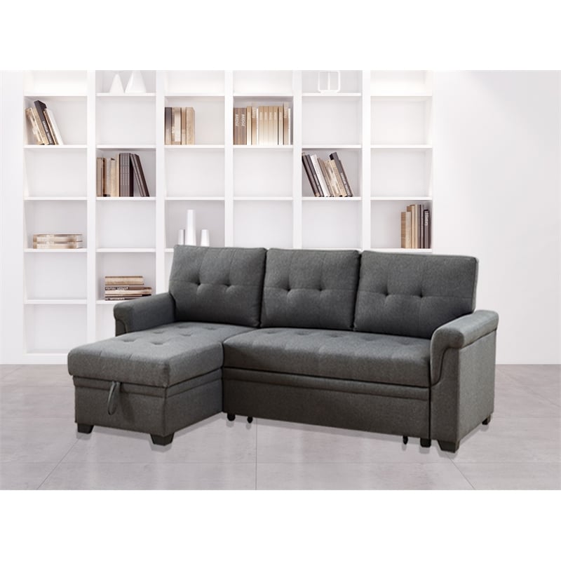 Bowery Hill Gray Fabric Reversible Sleeper Sectional Sofa with Storage Chaise