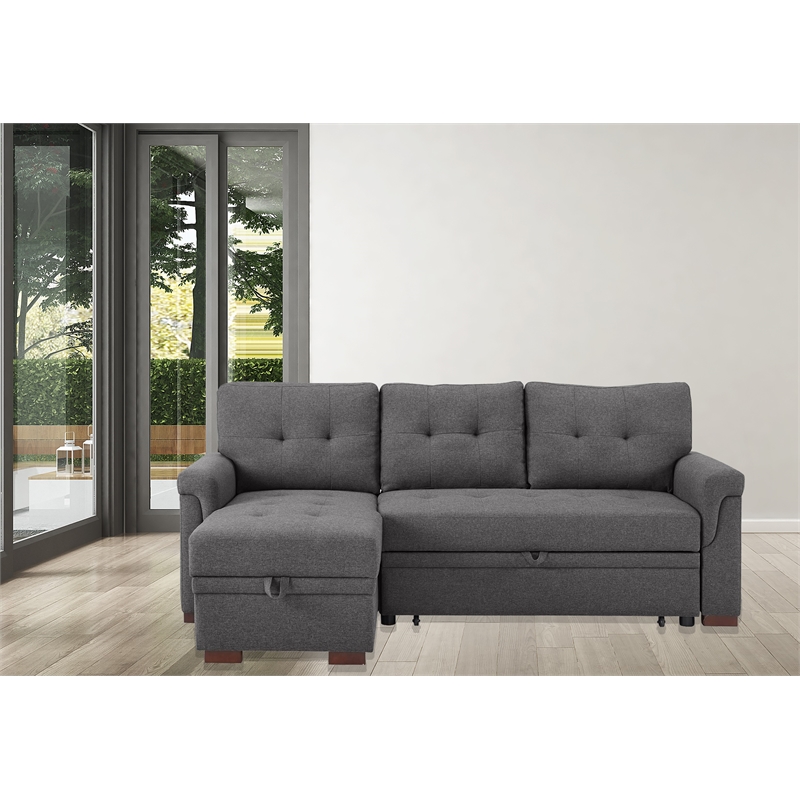 Bowery Hill Gray Fabric Reversible Sleeper Sectional Sofa with Storage Chaise