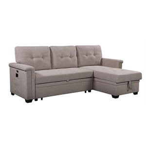 bowery hill gray fabric reversible sectional storage chaise usb charging ports