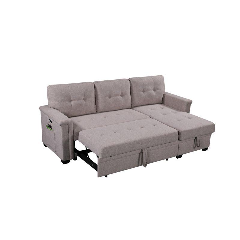 Bowery Hill Gray Fabric Reversible Sectional Storage Chaise USB Charging Ports