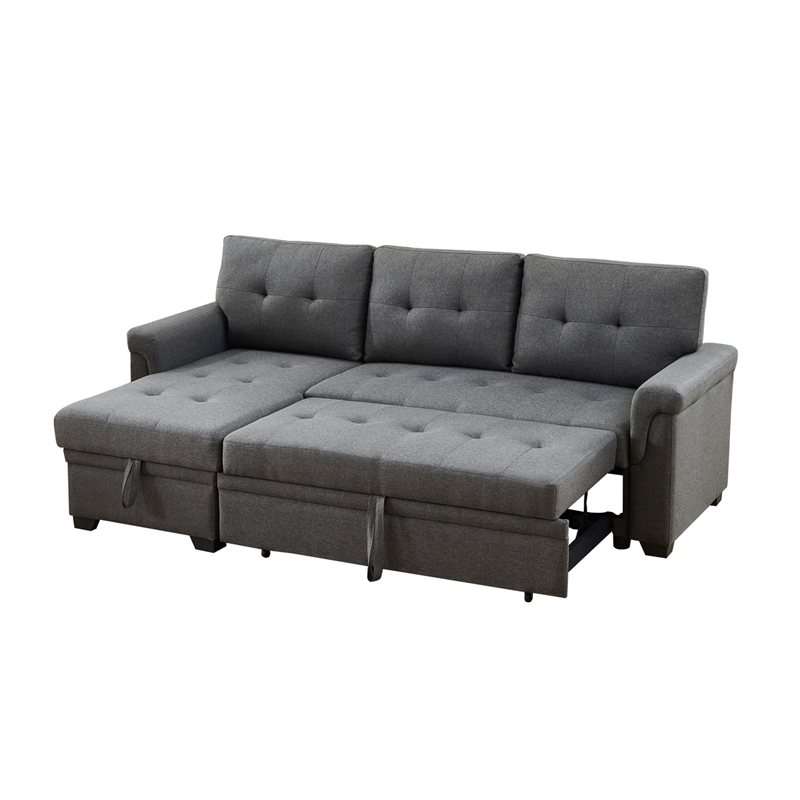 Bowery Hill Dark Gray Fabric Reversible Sleeper Sectional with Storage Chaise