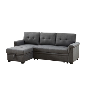 bowery hill dark gray fabric reversible sleeper sectional with storage chaise