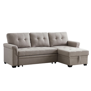 bowery hill light gray fabric reversible sleeper sectional with storage chaise