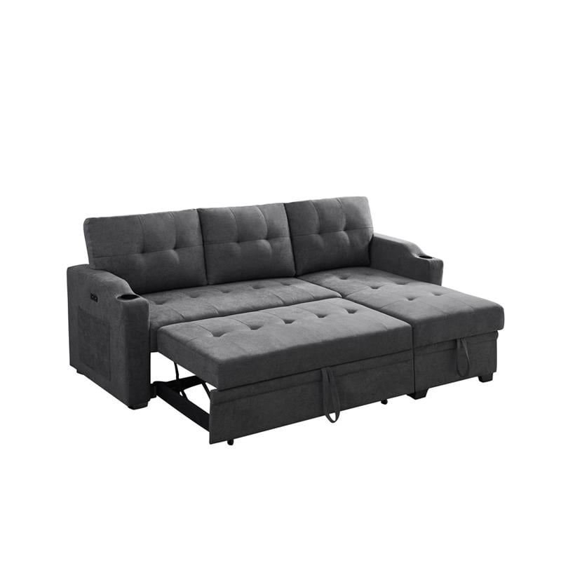 Bowery hill gray reversible sleeper sofa online storage chaise with usb charging ports