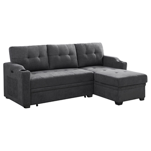 bowery hill dark grey woven fabric sleeper sectional with usb port