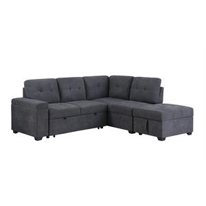 bowery hill dark gray woven fabric sleeper sectional sofa with storage ottoman