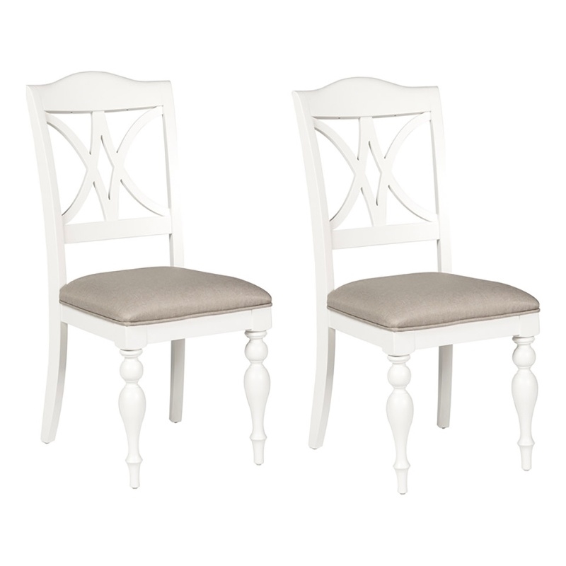 Bowery Hill Transitional Wood/Fabric Side Chair in Oyster White (Set of 2)