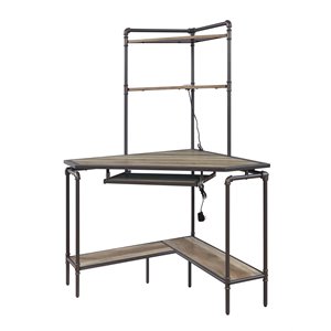 bowery hill contemporary metal and wood desk in sand oak