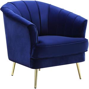 bowery hill contemporary fabric arm chair in blue velvet