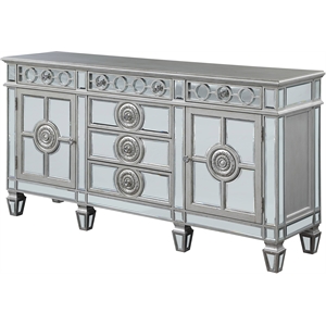 bowery hill contemporary server in mirrored and antique platinum