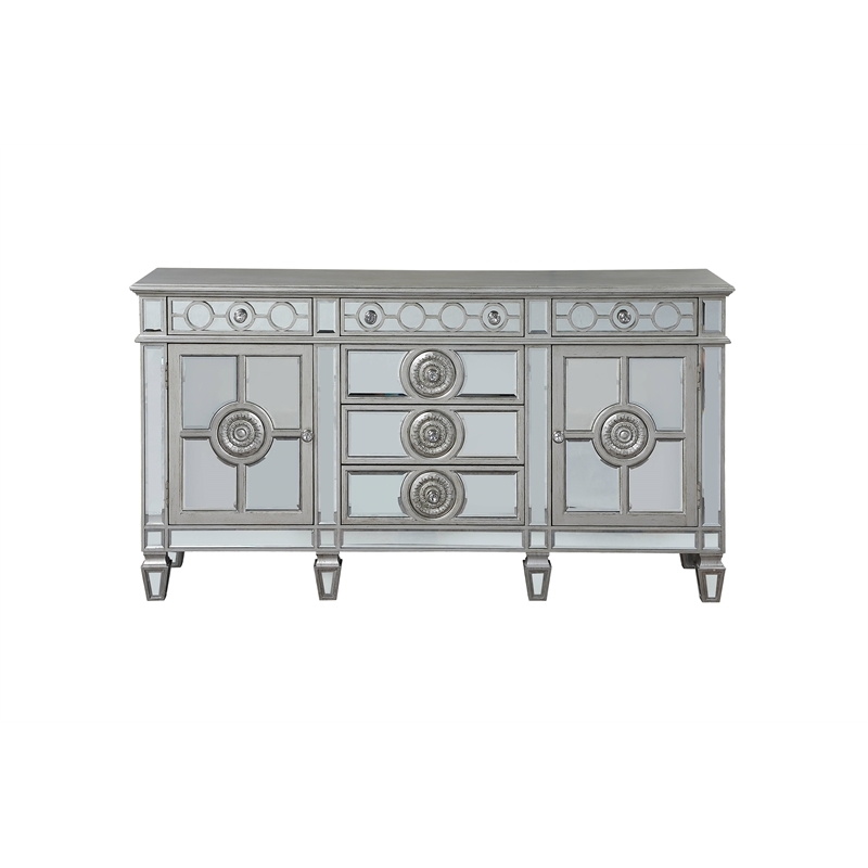 Bowery Hill Contemporary Mirrored Wood Server in Antique Platinum Silver