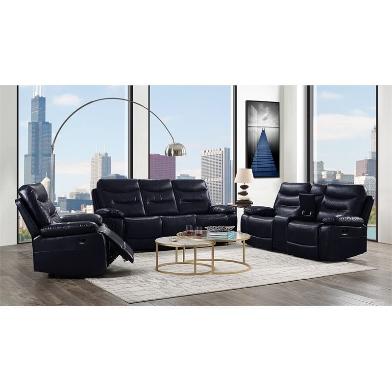 Bowery Hill Contemporary Recliner in Navy Leather-Gel Match