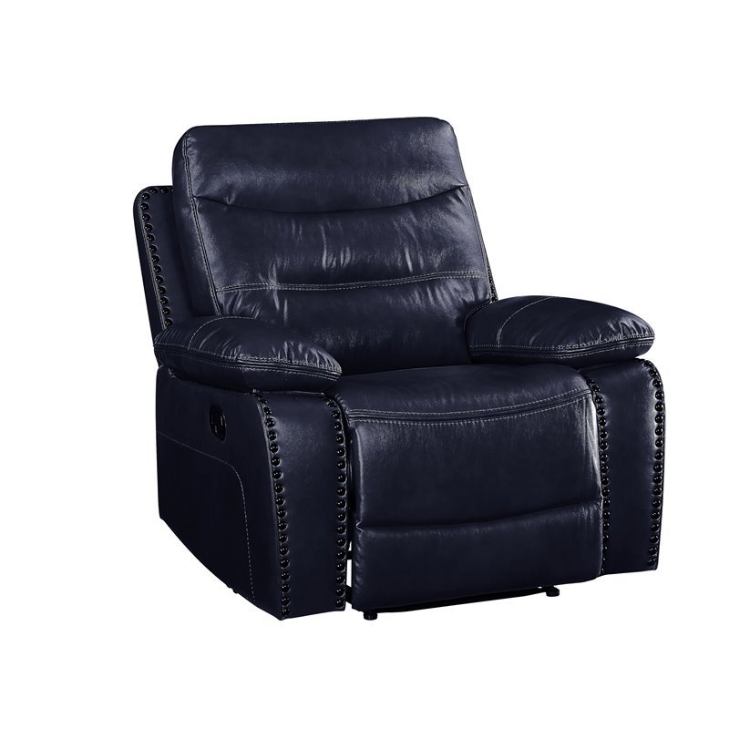 Bowery Hill Contemporary Recliner in Navy Leather-Gel Match