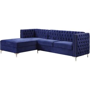 bowery hill contemporary sectional sofa in navy blue velvet