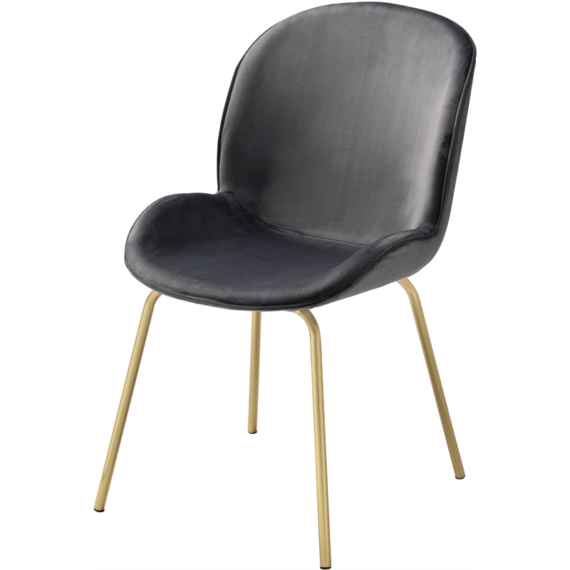 Bowery Hill Contemporary Side Chair in Gray Velvet and Gold
