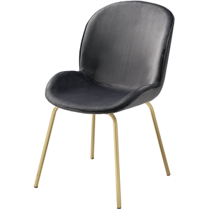 bowery hill contemporary side chair in gray velvet and gold