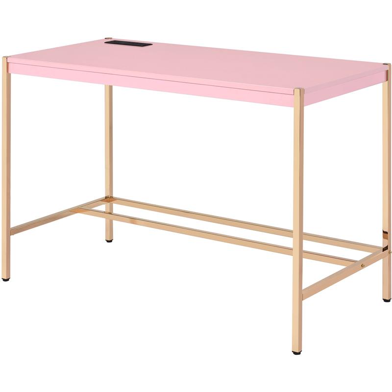 Bowery Hill Contemporary Writing Desk in Pink & Gold Finish