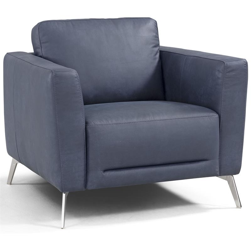 Bowery Hill Contemporary Chair in Blue Leather