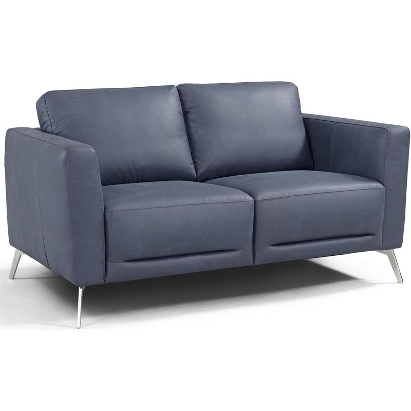 Bowery Hill Contemporary Loveseat in Blue Leather