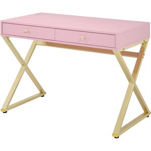 bowery hill contemporary vanity desk in pink & gold