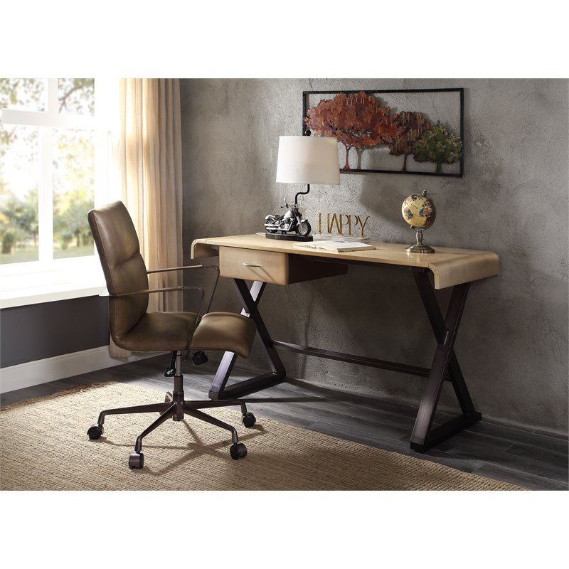 Bowery Hill Modern Desk in Gold Aluminum