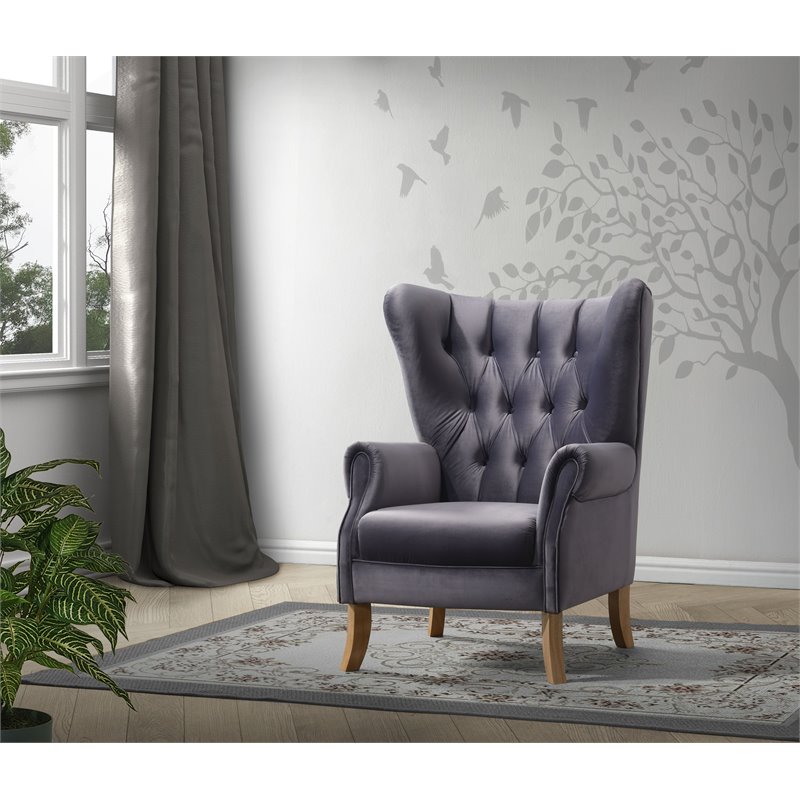 Bowery Hill Modern Accent Chair in Gray Velvet