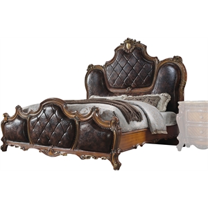 Bowery Hill Contemporary Eastern King Bed in Faux Leather& Honey Oak