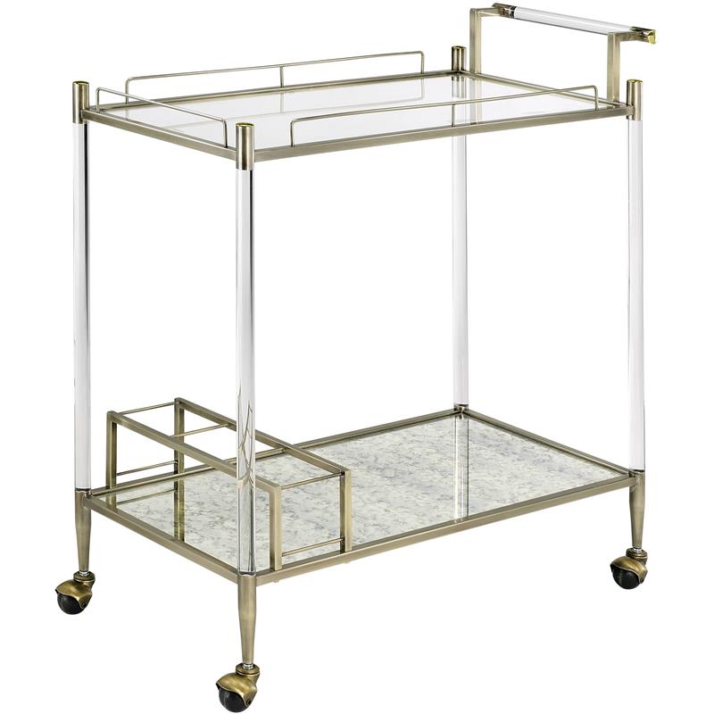Bowery Hill Contemporary Serving Cart in Antique Mirror & Wire Brass