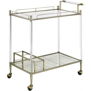 Bowery Hill Contemporary Serving Cart in Antique Mirror & Wire Brass