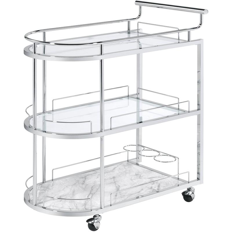 Bowery Hill Contemporary Serving Cart in Clear Glass & Chrome Finish
