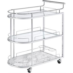 Bowery Hill Contemporary Serving Cart in Clear Glass & Chrome Finish
