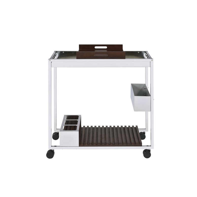 Bowery Hill Contemporary Metal Serving Cart in Chrome
