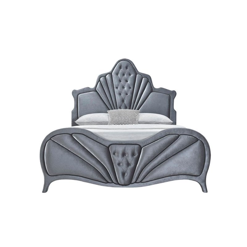 Bowery Hill Contemporary Queen Bed in Gray Velvet