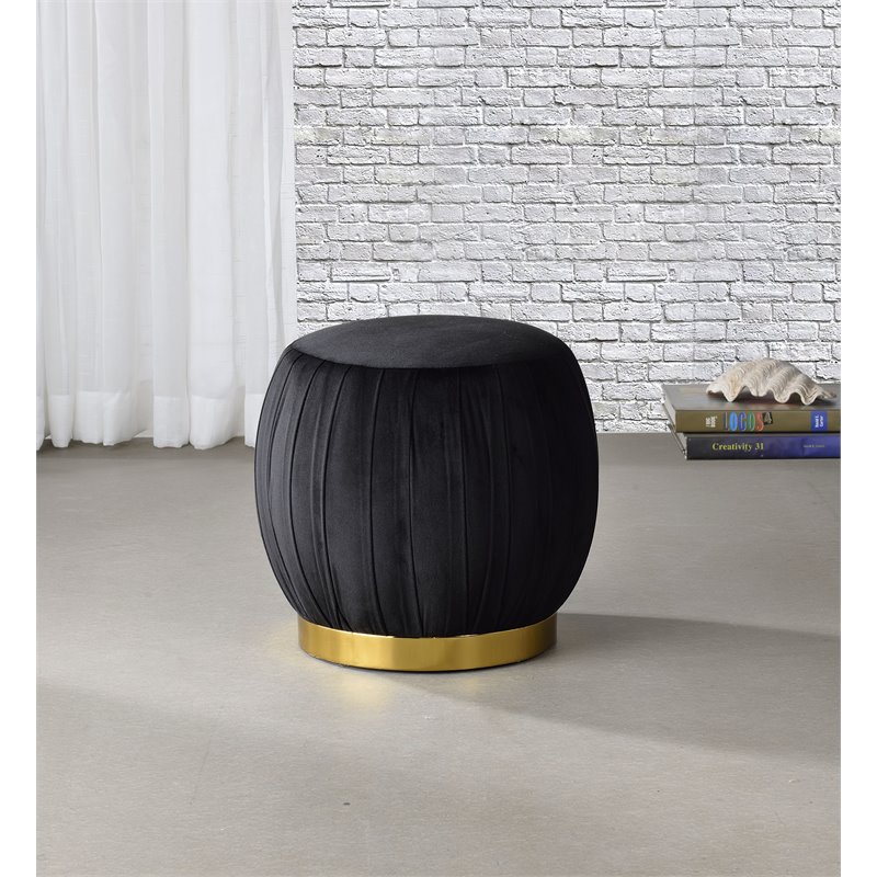 Bowery Hill Contemporary Ottoman in Black Velvet & Gold