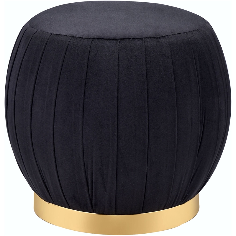 Bowery Hill Contemporary Ottoman in Black Velvet & Gold