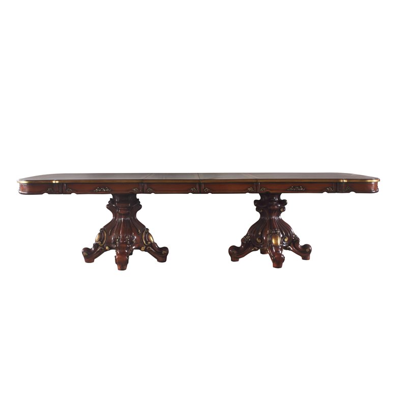Bowery Hill Double Pedestal Dining Table with Removable Leaf in Honey Oak Wood