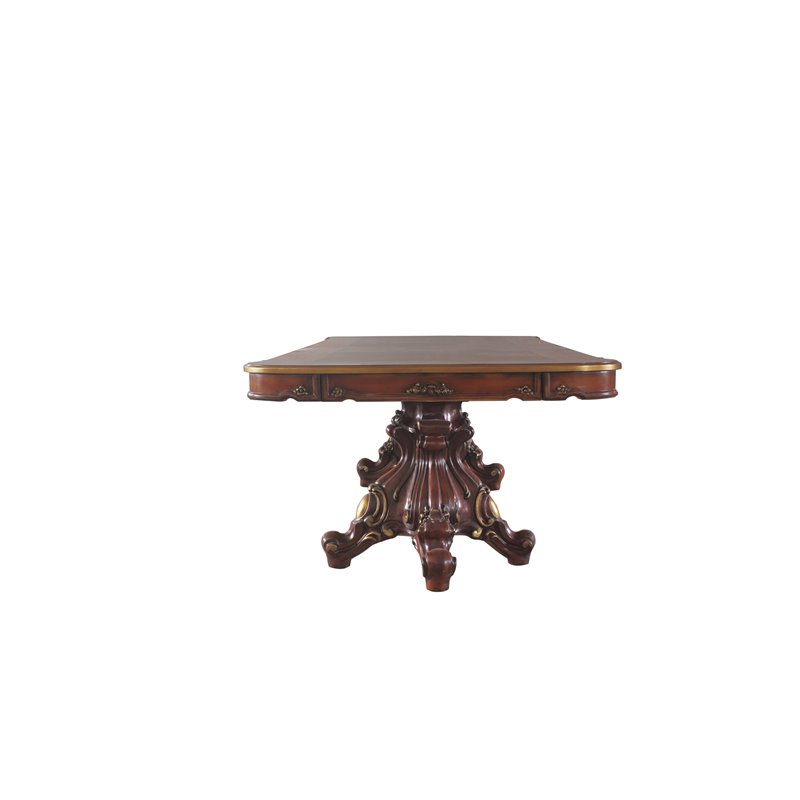 Bowery Hill Double Pedestal Dining Table with Removable Leaf in Honey Oak Wood