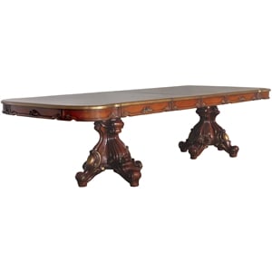Bowery Hill Double Pedestal Dining Table with Removable Leaf in Honey Oak Wood