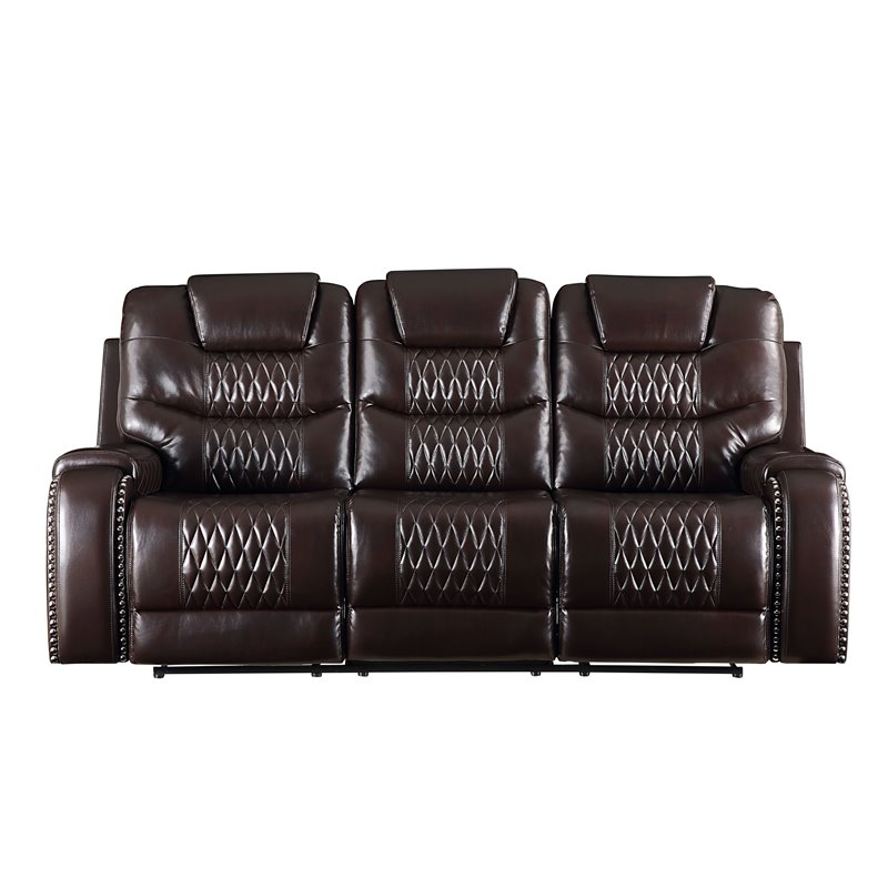 Bowery Hill Contemporary Sofa in Brown Faux Leather
