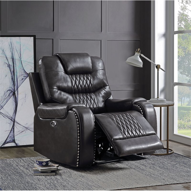 Bowery Hill Contemporary Recliner in Magnetite Faux Leather