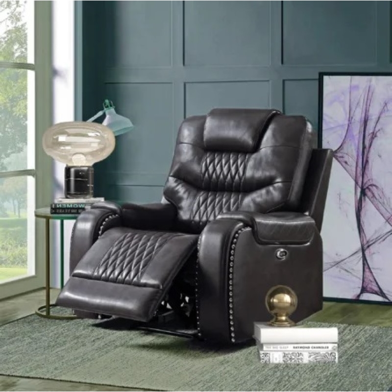 Bowery Hill Contemporary Recliner in Magnetite Faux Leather