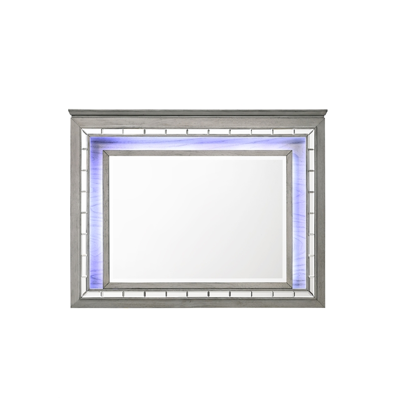 Bowery Hill Rectangular Contemporary Wood Mirror with LED in Gray
