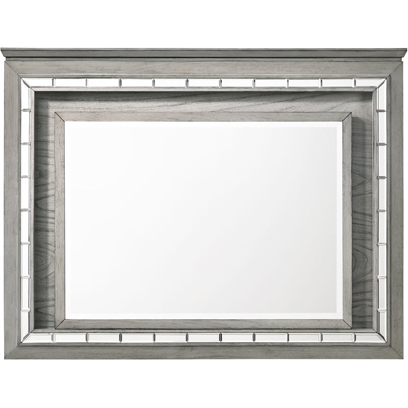 Bowery Hill Rectangular Contemporary Wood Mirror with LED in Gray