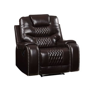 bowery hill contemporary recliner in brown faux leather