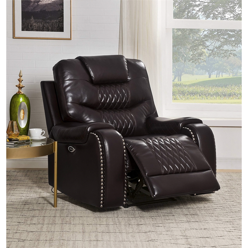 Bowery Hill Contemporary Recliner in Brown Faux Leather