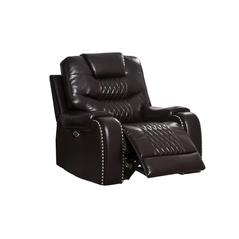 Bowery Hill Contemporary Recliner in Brown Faux Leather