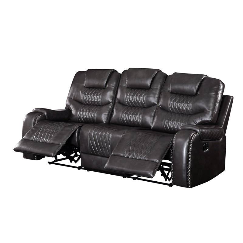 Bowery Hill Contemporary Sofa in Magnetite Faux Leather