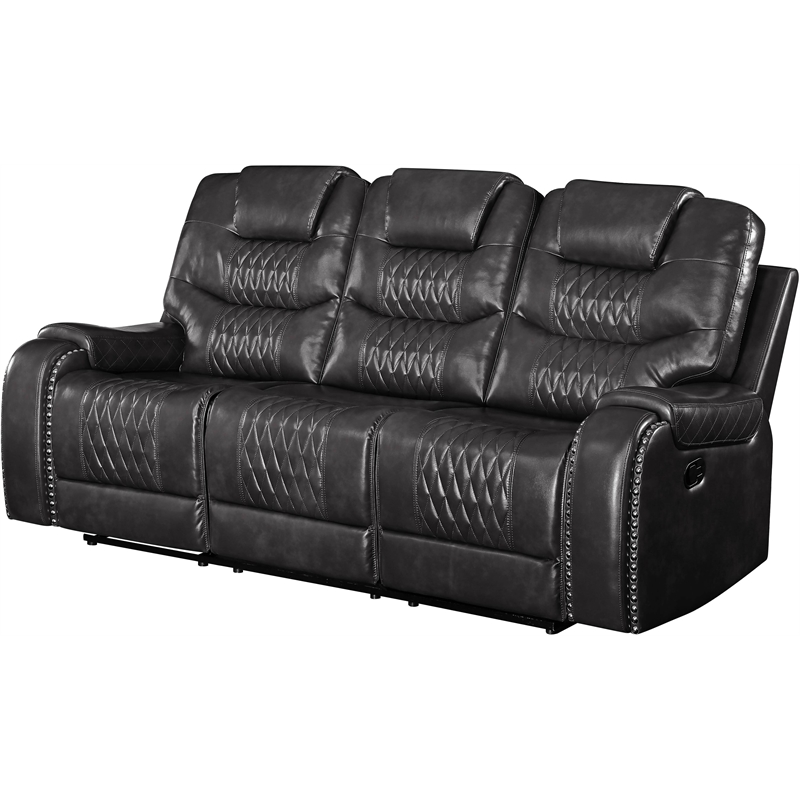 Bowery Hill Contemporary Sofa in Magnetite Faux Leather